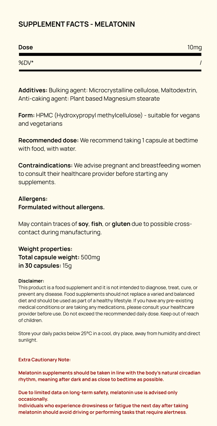 Supplement facts for Melatonin